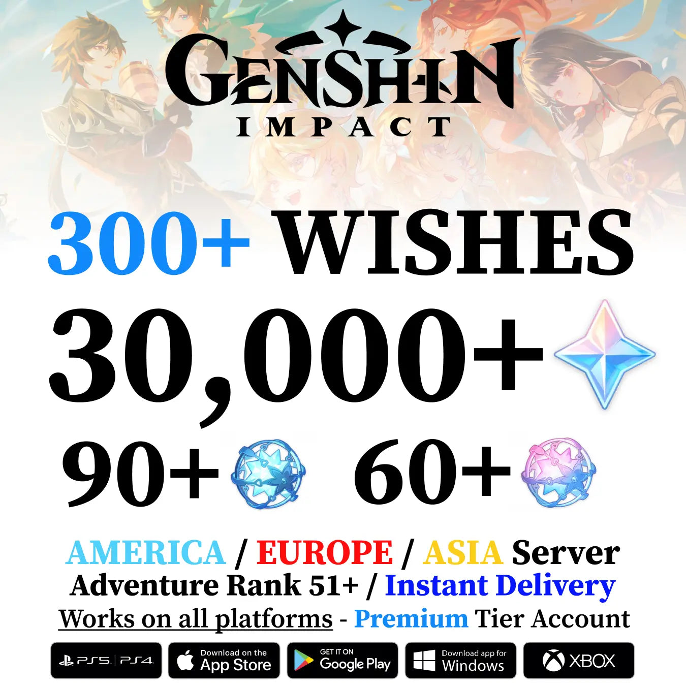 Genshin Impact Account with 34.000-60.000+ Primogems