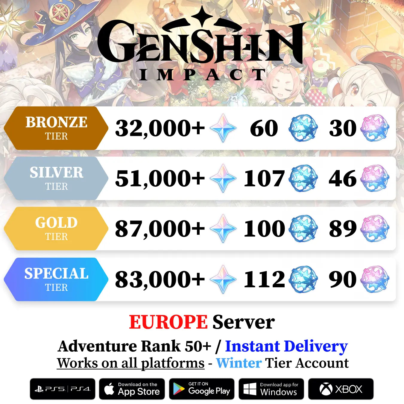 Genshin Winter Primogems Account Europe