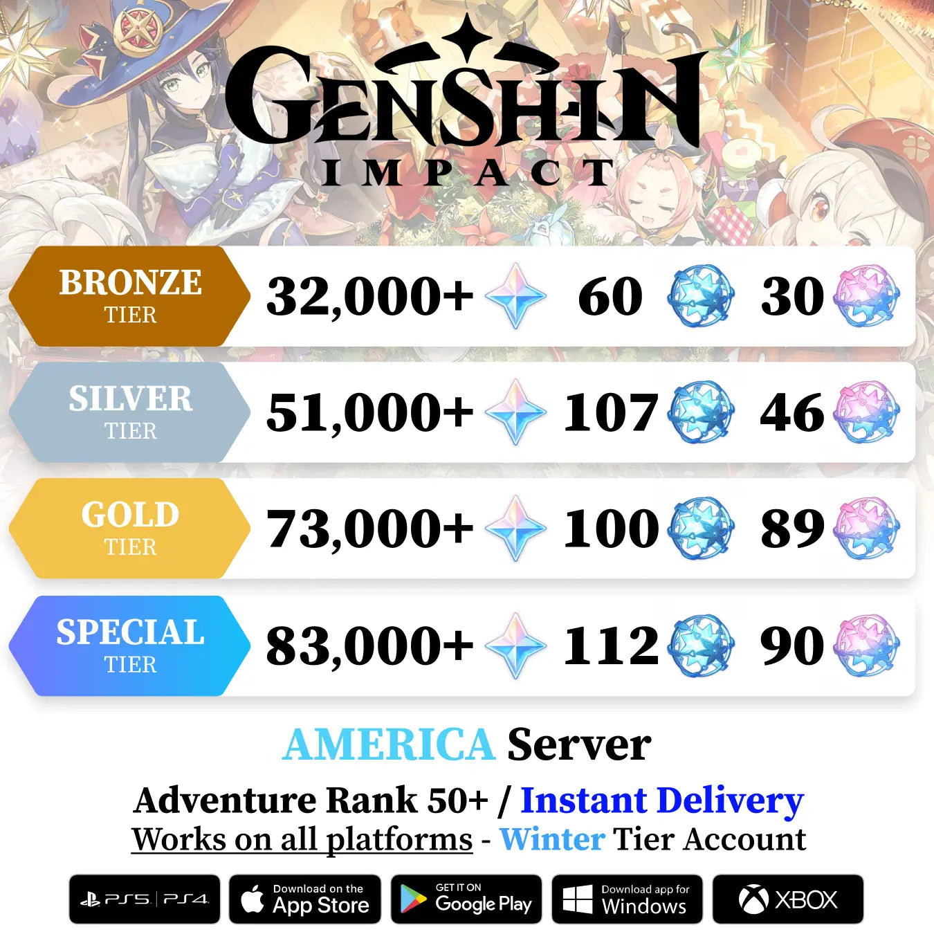 Genshin Winter Primogems Account America