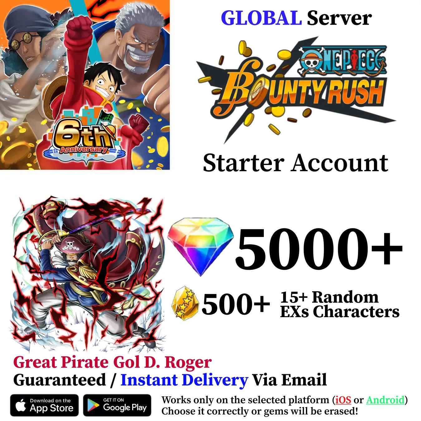 Gol D. Roger OPBR Starter Reroll Account [Global]