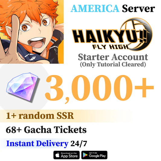 HAIKYU!! FLY HIGH Starter Account with 3000+ Diamonds & 68+ Tickets [America]