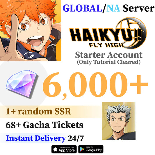 HAIKYU!! FLY HIGH Starter Account with 6000+ Diamonds & 68+ Tickets [Global/America]