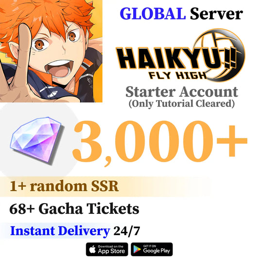 HAIKYU!! FLY HIGH Starter Account with 3000+ Diamonds & 68+ Tickets [GLOBAL]