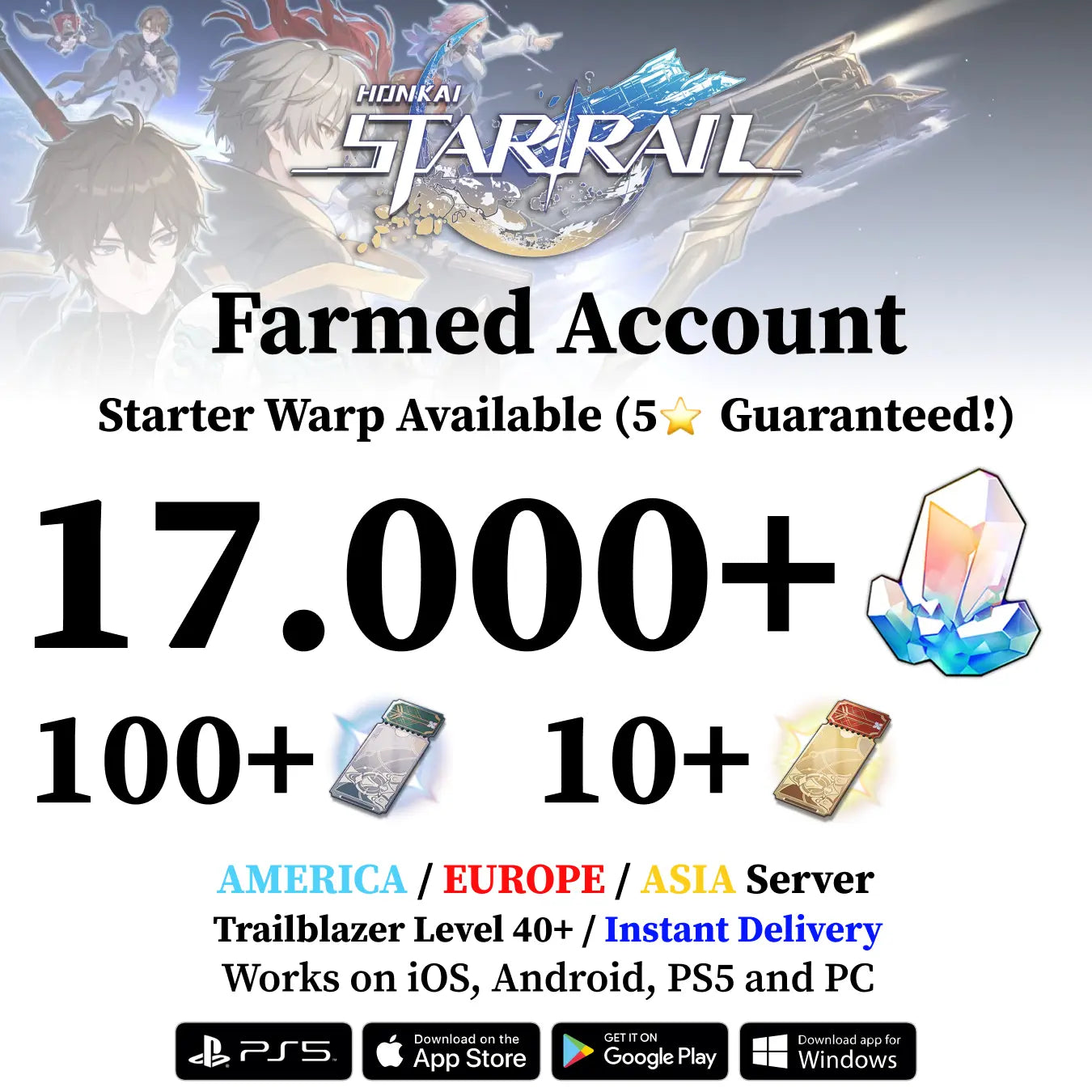 Honkai Star Rail Starter Account with 17.000+ Stellar Jades