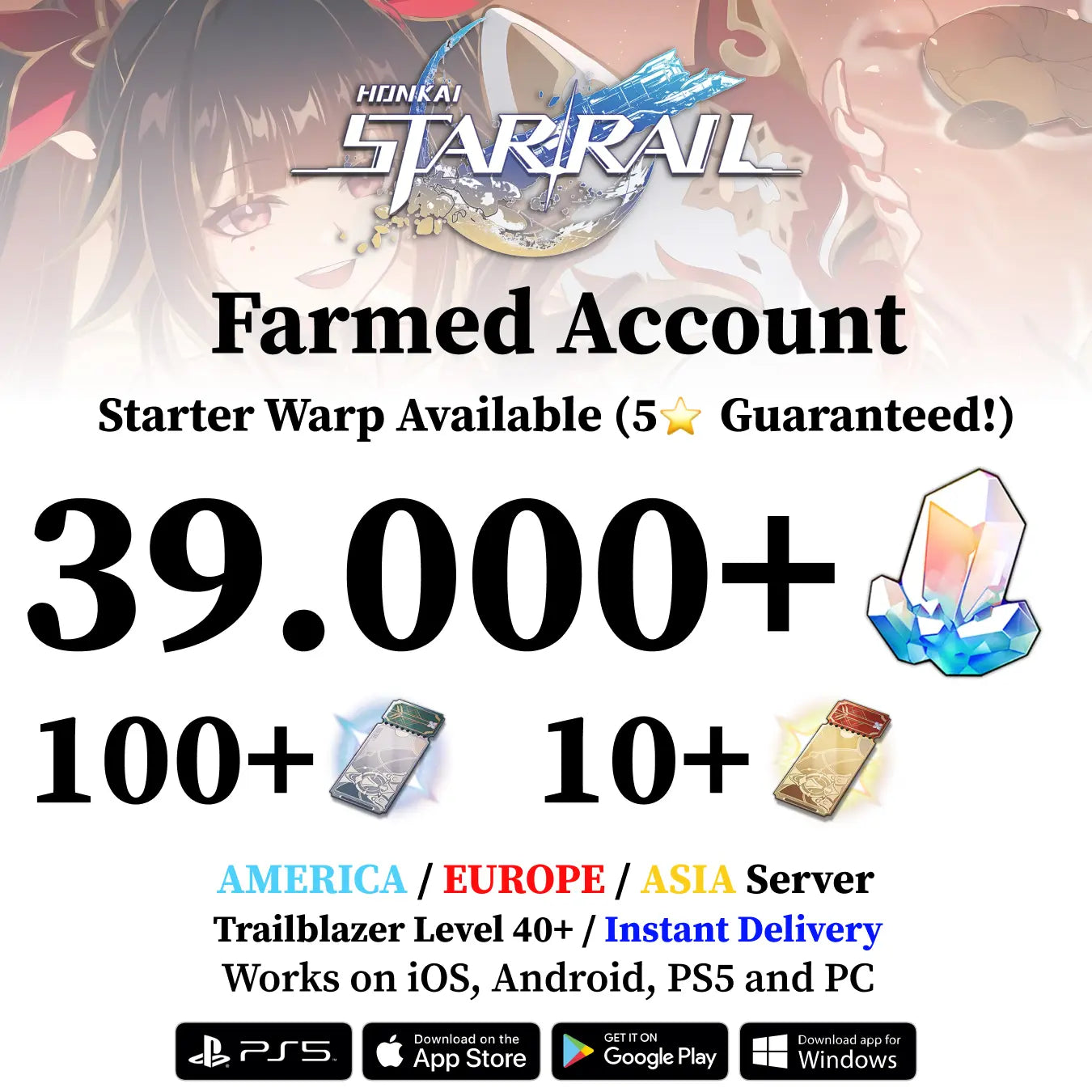 Honkai Star Rail Starter Account with 39.000+ Stellar Jades