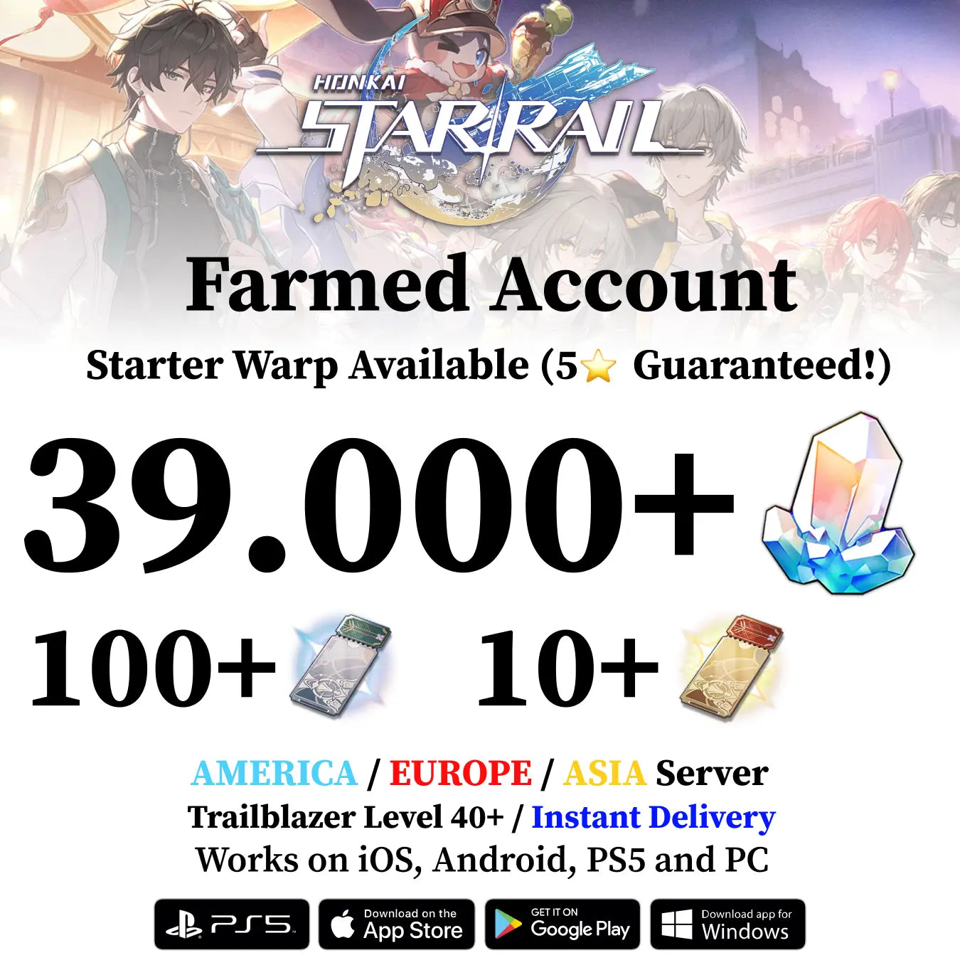 Honkai Star Rail Starter Account with 39.000+ Stellar Jades