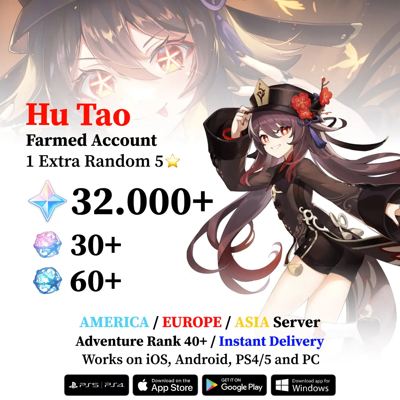 Hu Tao Reroll Account with 30.000 Primogems