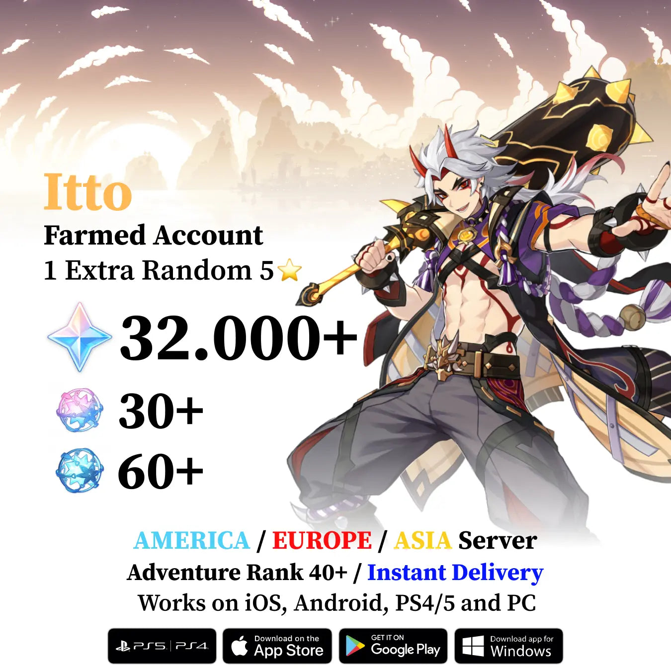 Itto Reroll Account with 30.000 Primogems