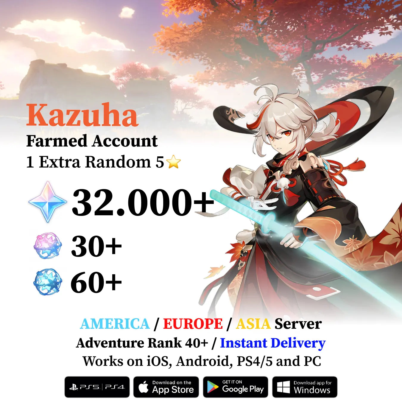 Kazuha Reroll Account with 30.000 Primogems