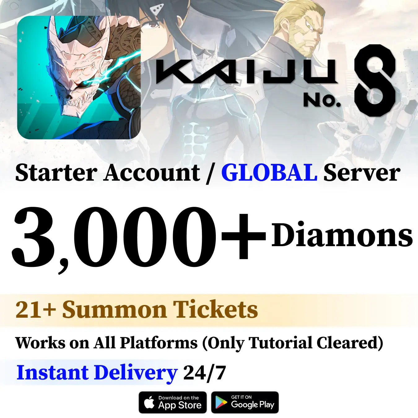 Kaiju No. 8 Starter Account | 3,000+ Diamonds, 21+ Tickets [Global]