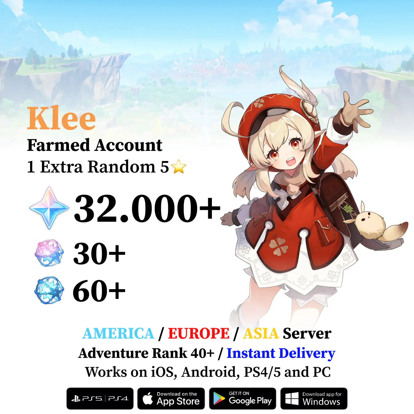 Klee Reroll Account with 30.000 Primogems