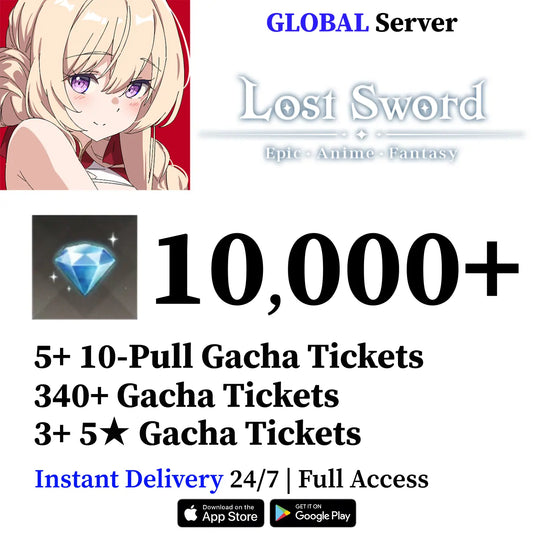 Lost Sword Reroll Account – 10,000+ Diamonds | 5★ Tickets | Global Server