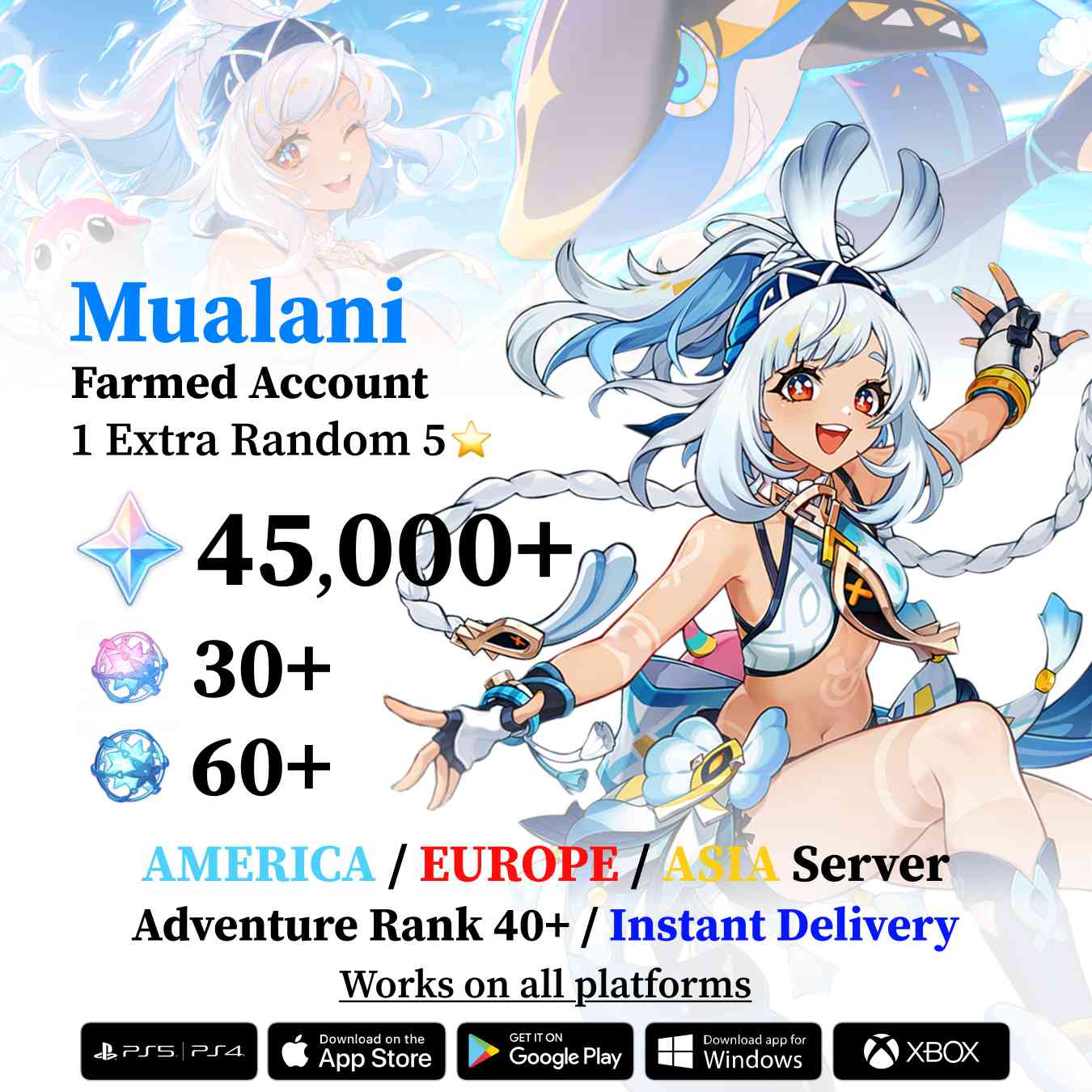 Mualani Reroll Account with Primogems