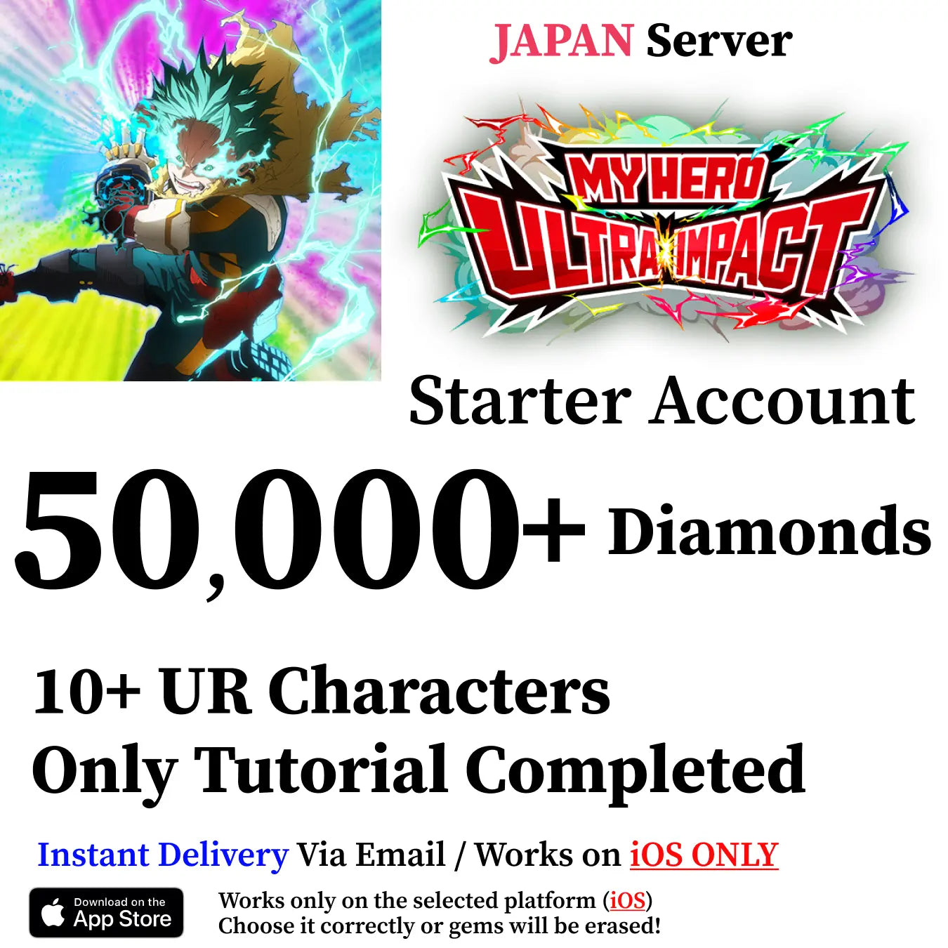 My Hero Ultra Impact Japan Starter Account – 50,000+ Diamonds | iOS Only