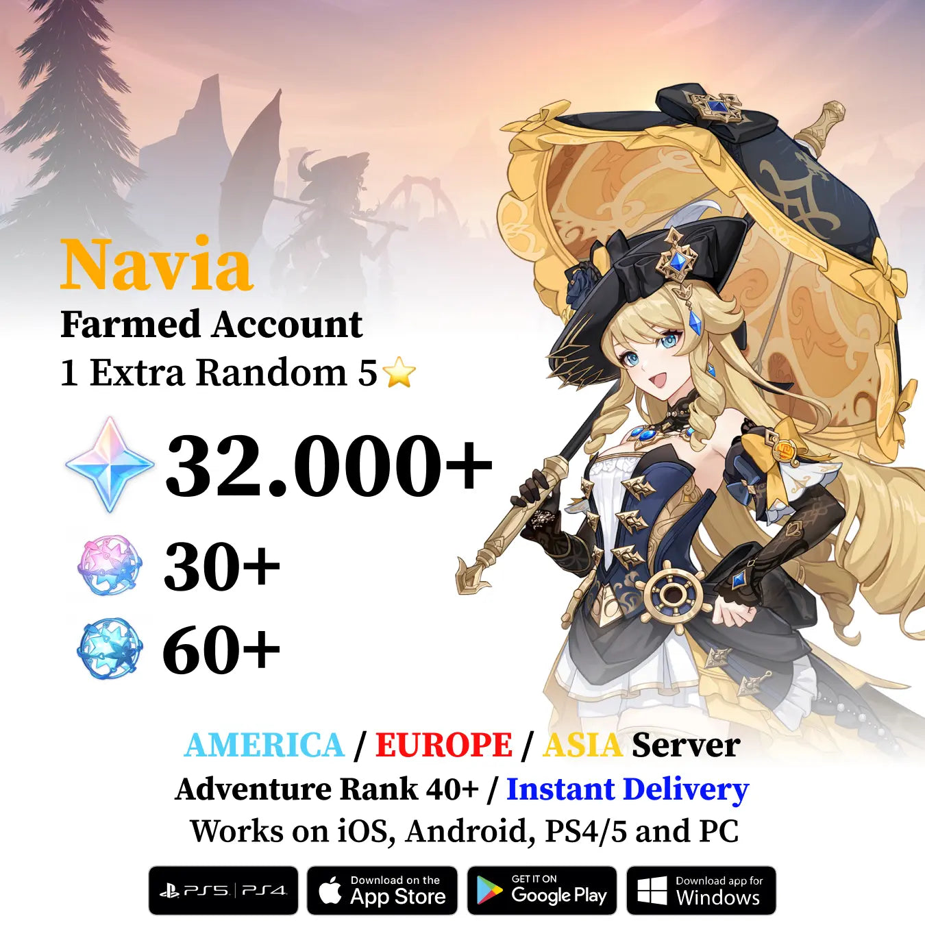 Navia Reroll Account with 30.000 Primogems