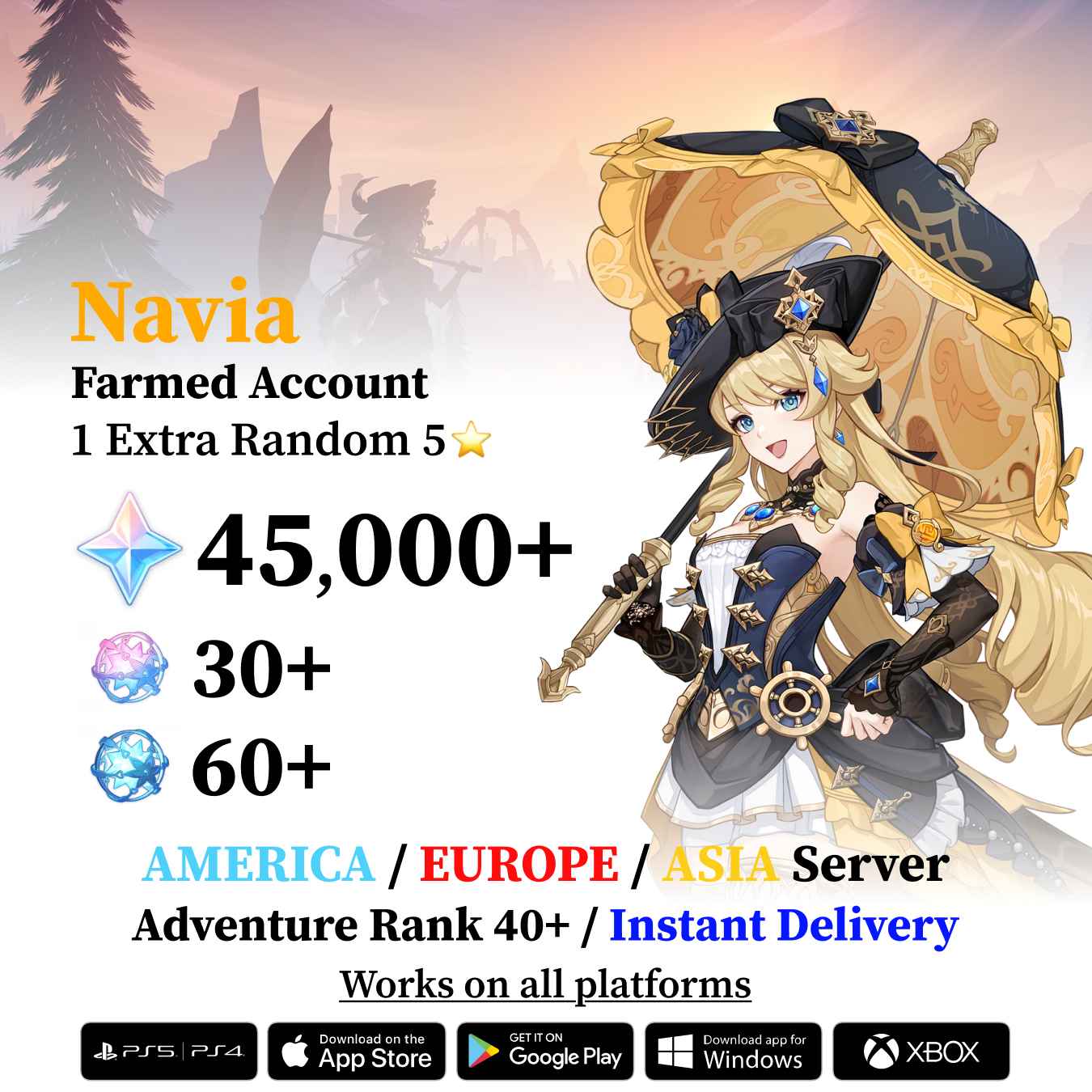 Navia Reroll Account with Primogems