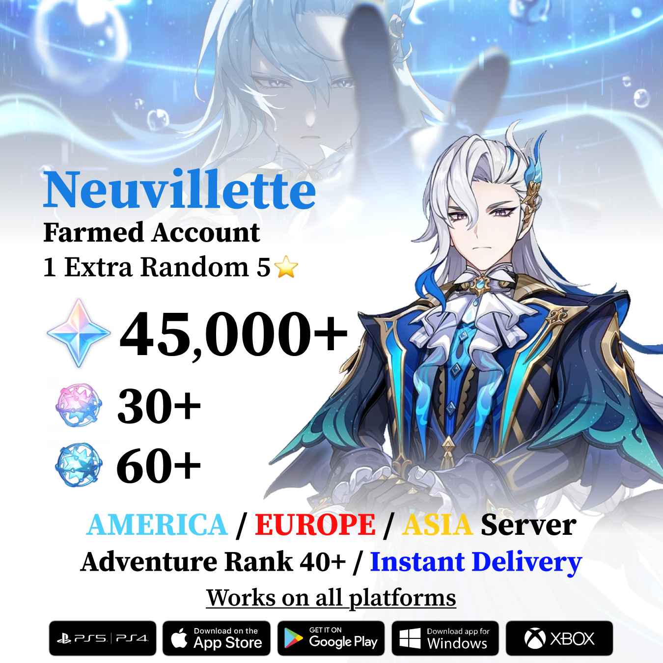 Neuvillette Reroll Account with 30.000 Primogems