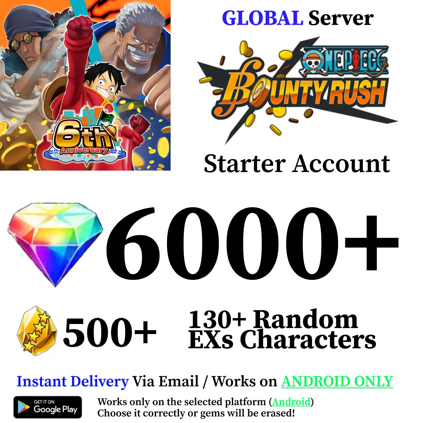 One Piece Bounty Rush Starter Reroll Account [Global - Android]