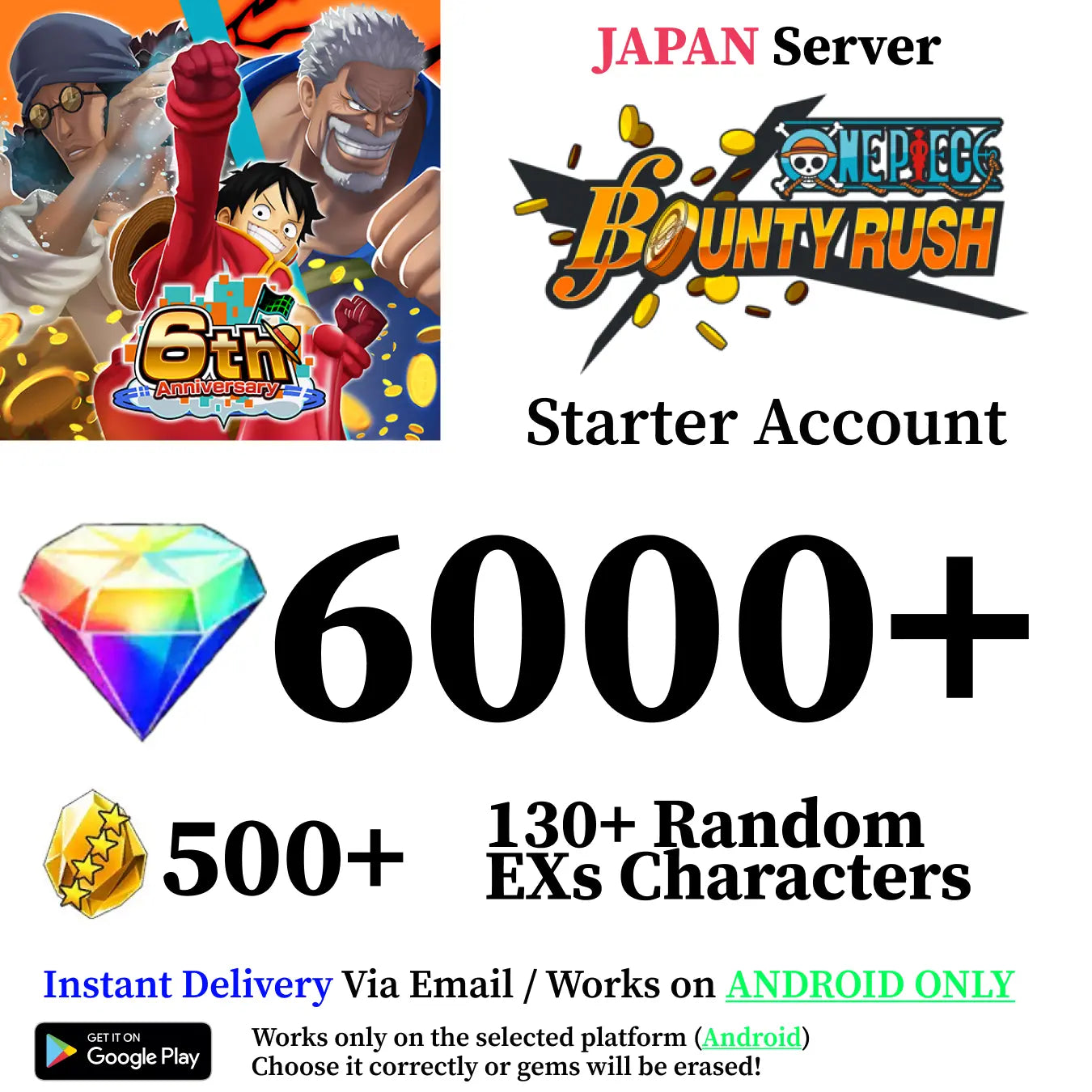 One Piece Bounty Rush Starter Reroll Account [Japan - Android]