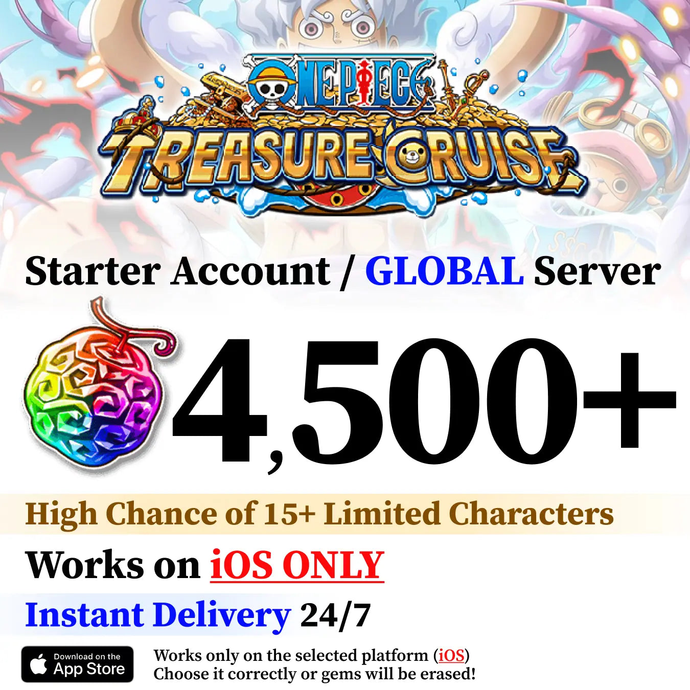 One Piece Treasure Cruise Starter Account with Rainbow Gems [iOS | Global]
