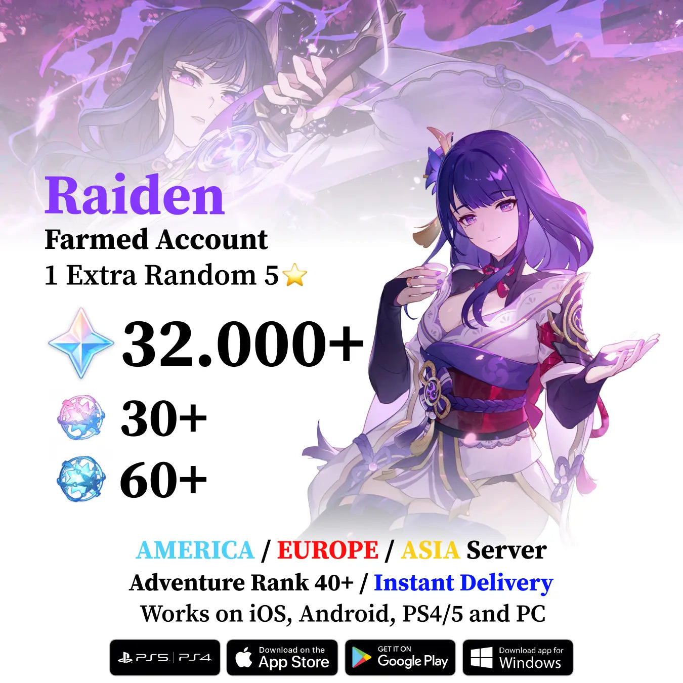 Raiden Shogun Reroll Account with 30.000 Primogems