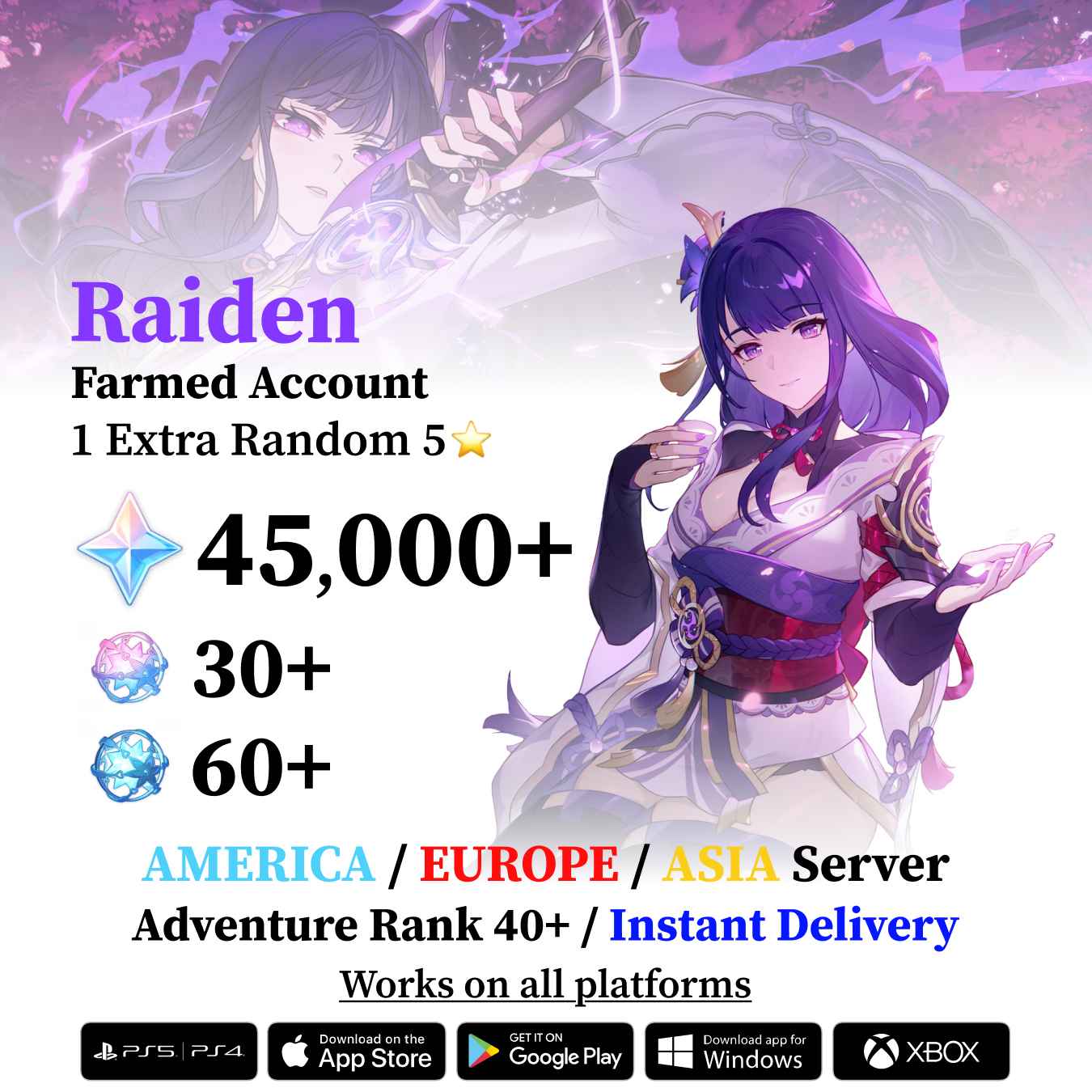 Raiden Shogun Reroll Account with 30.000 Primogems