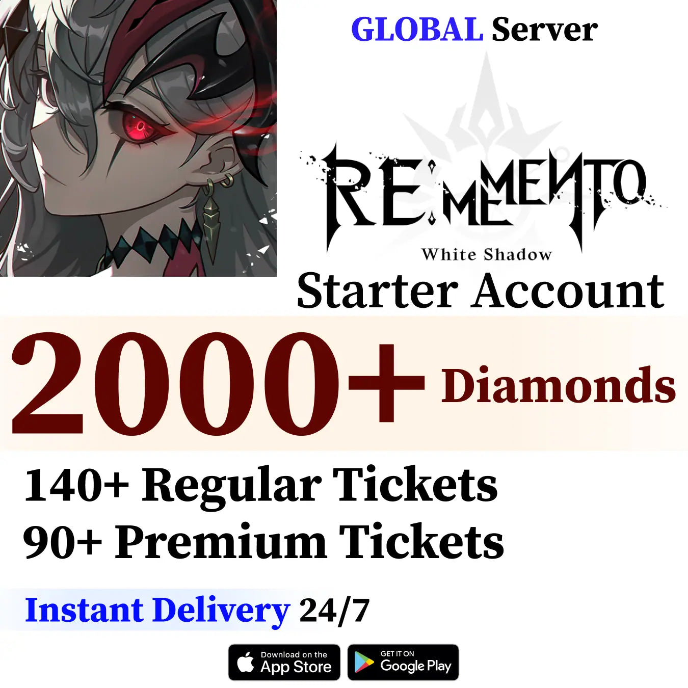 RE MEMENTO: White Shadow Starter 2,000+ Diamonds +230 Tickets (Global)