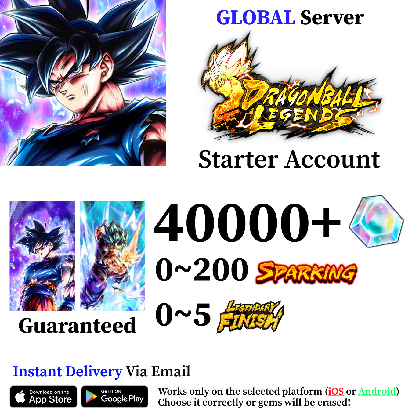 Dragon Ball Legends Super Saiyan God SS Vegito with UL Ultra Instinct -Sign- Goku Starter Account [iOS/Android]