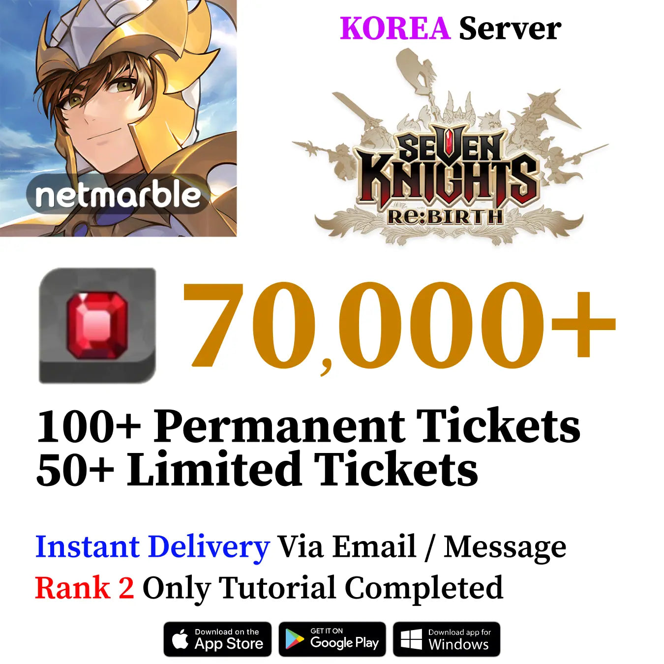 Seven Knights Re:Birth Starter Accounts | Ruby & Tickets (KOREA)