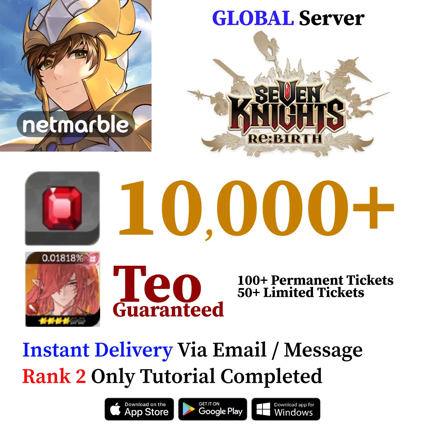 Teo Seven Knights Re:Birth Starter Accounts with Ruby (GLOBAL)