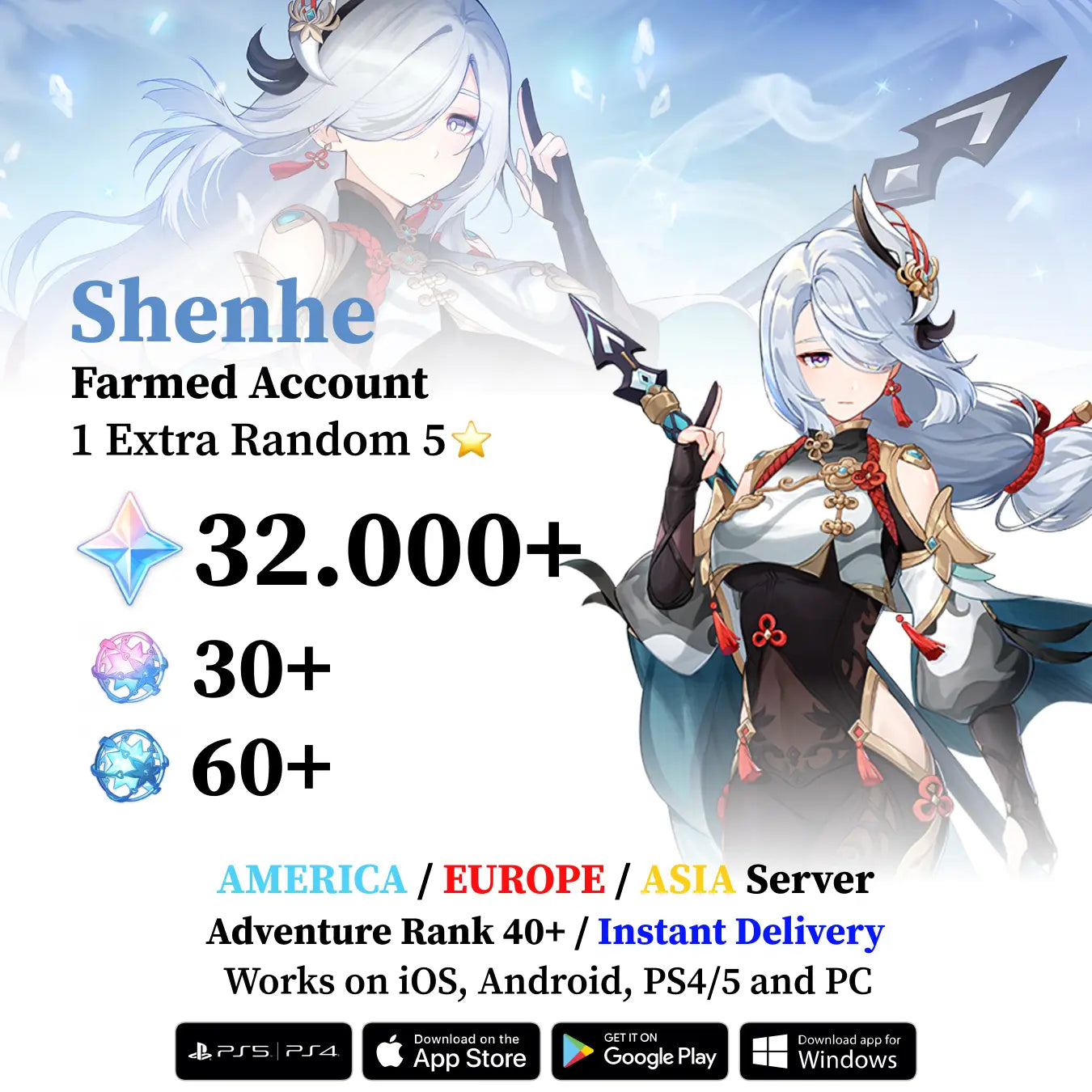 Shenhe Reroll Account with 30.000 Primogems