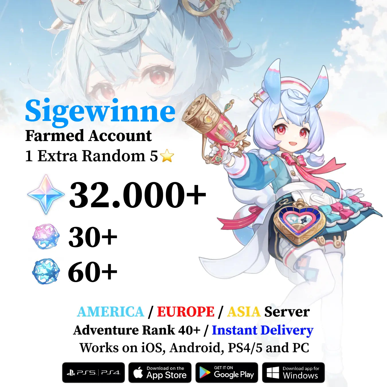 Sigewinne Reroll Account with 30.000 Primogems