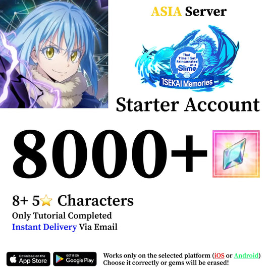 SLIME ISEKAI Memories Starter Reroll Account 8000+ Crystals [Asia]