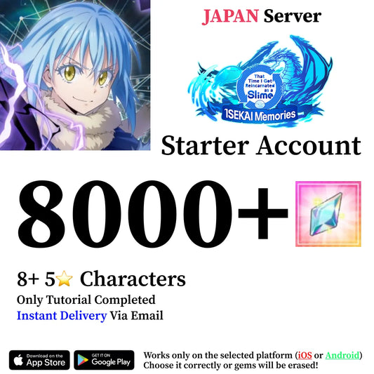 SLIME ISEKAI Memories Starter Reroll Account 8000+ Crystals [Japan]