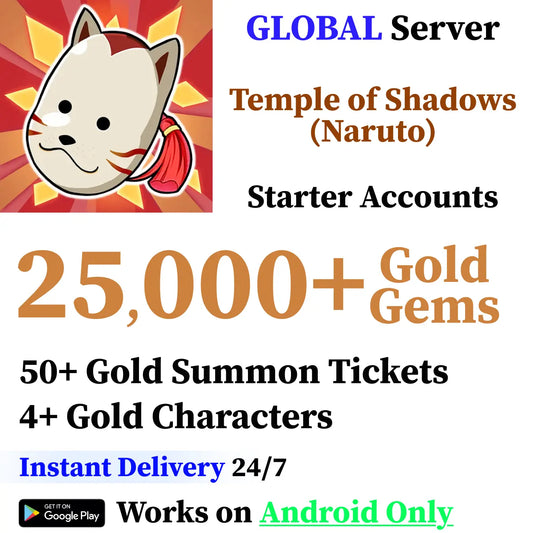 Temple of Shadows 25,000+ Gold Gems +50 Tickets Starter (Android)