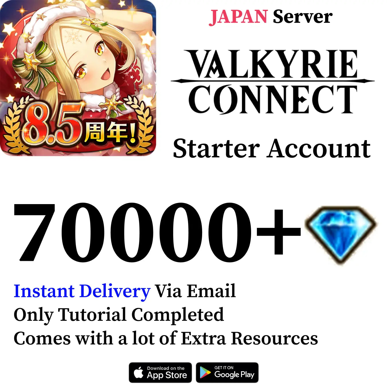 Valkyrie Connect Starter Account with 70000+ Gems [Japan]