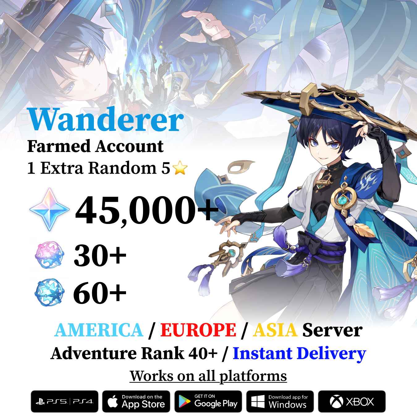 Wanderer Reroll Account with Primogems