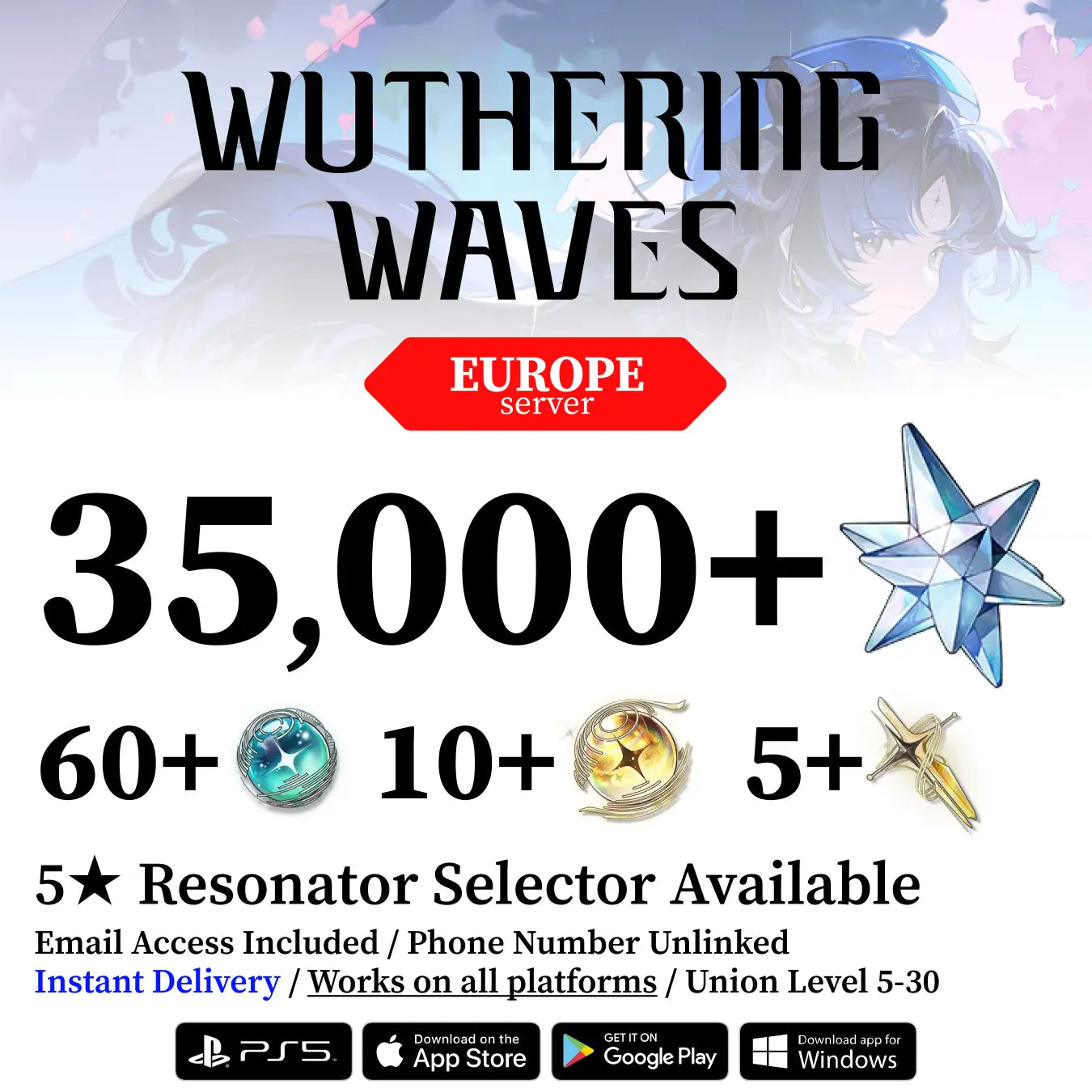 Wuthering Waves Reroll Account with Gems [Europe]