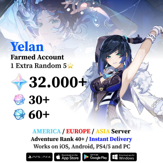 Yelan Reroll Account with 30.000 Primogems