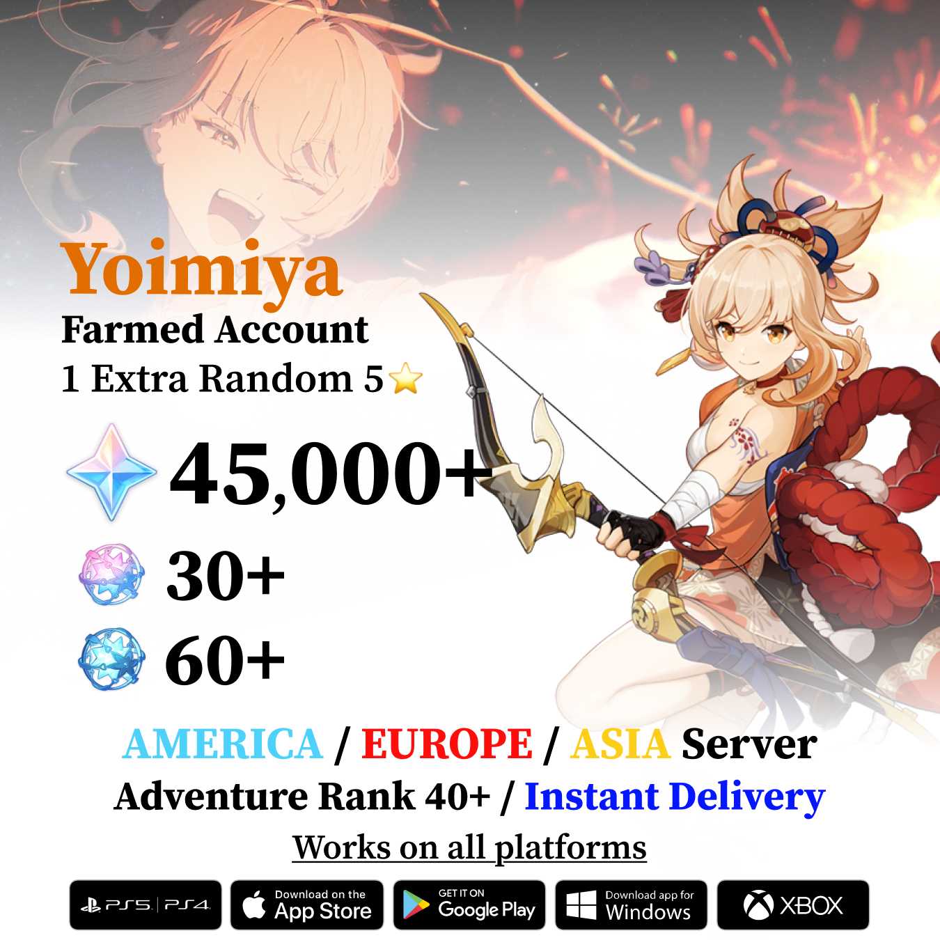 Yoimiya Reroll Account with 30.000 Primogems