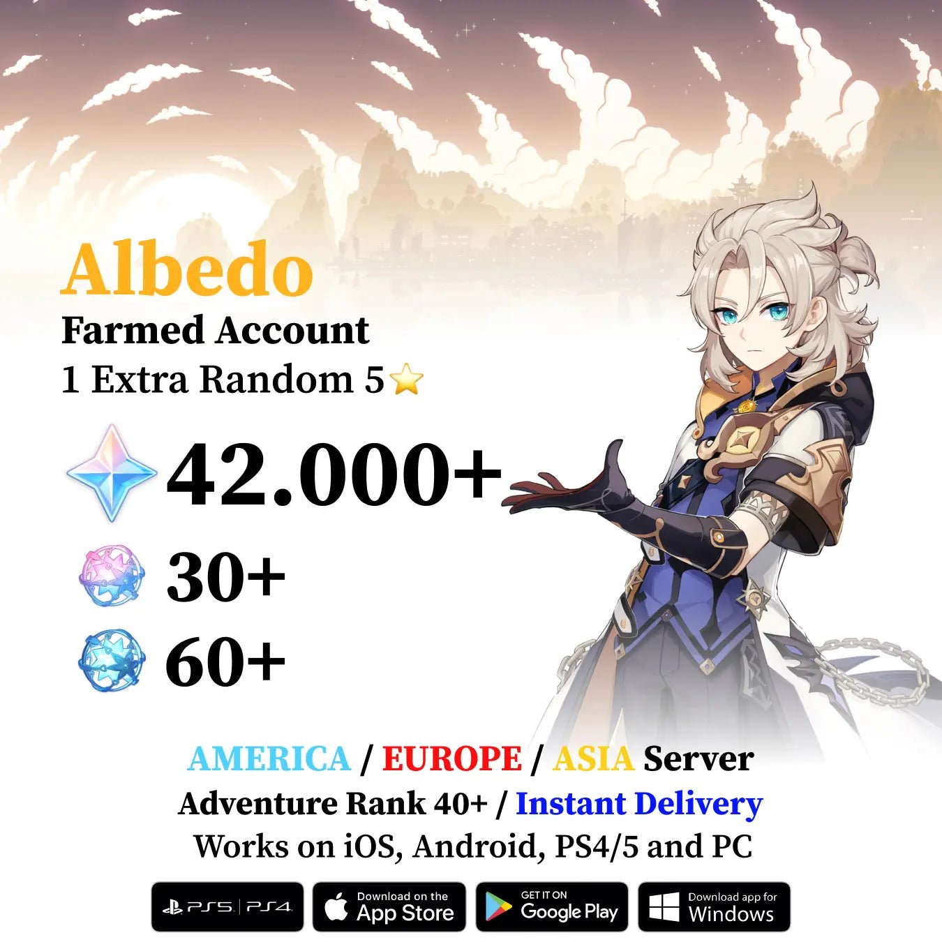 Albedo Reroll Account with Primogems - Genshin Accounts