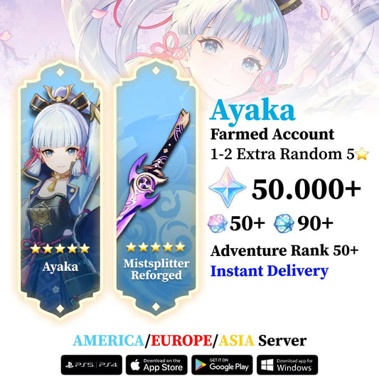 Ayaka with Signature Weapon and Wishes - Genshin Accounts