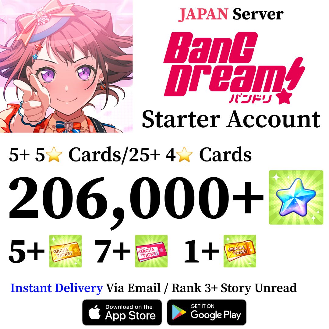 BanG Dream Bandori Starter Reroll Account wtih 206,000+ Gems [Japan] - Genshin Accounts