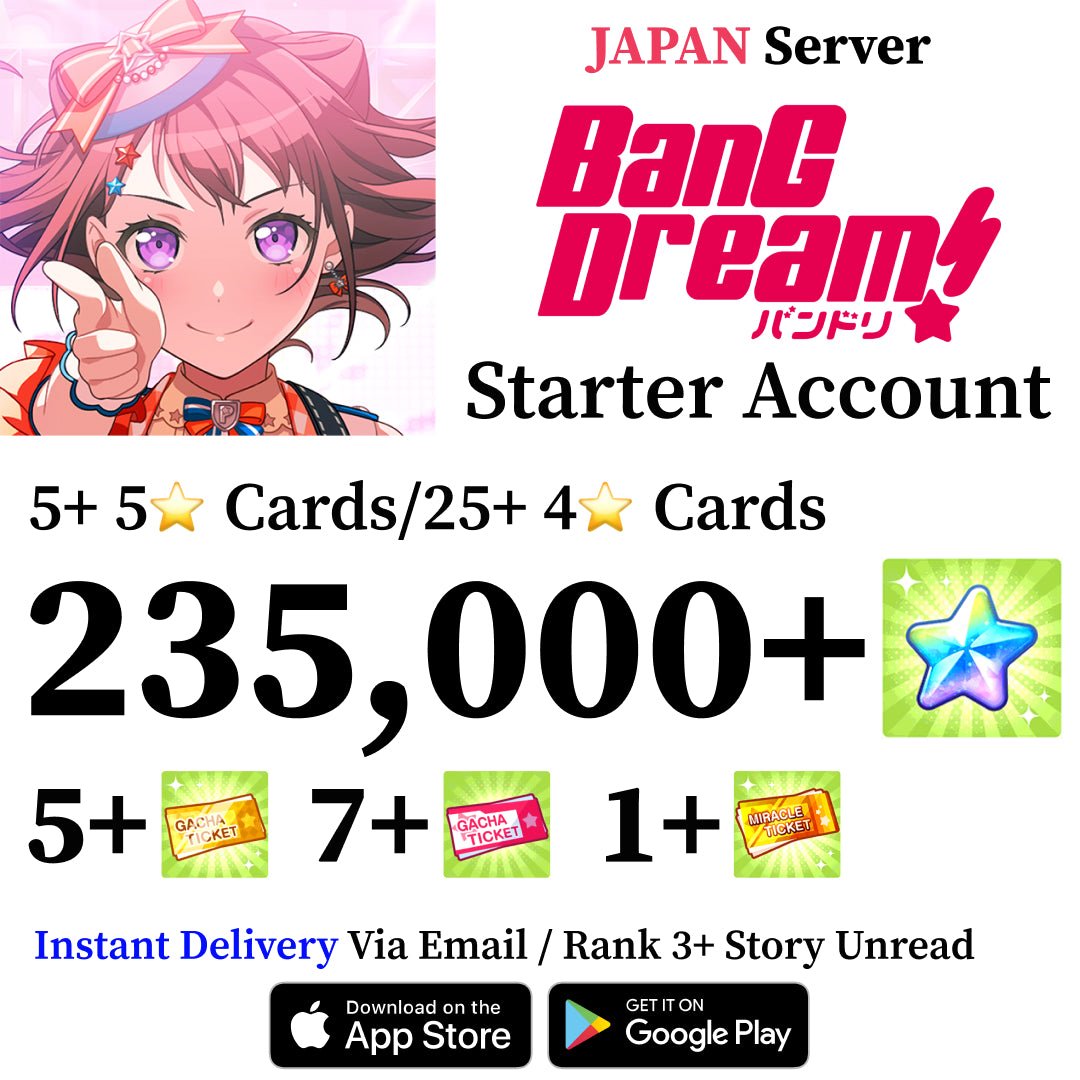 BanG Dream Bandori Starter Reroll Account wtih 235,000+ Gems [Japan] - Genshin Accounts