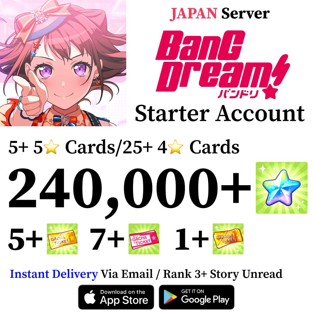 BanG Dream Bandori Starter Reroll Account wtih 240,000+ Gems [Japan] - Genshin Accounts