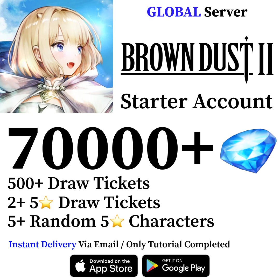 Brown Dust 2 Starter Reroll Account with 70000 Gems [Global] - Genshin Accounts