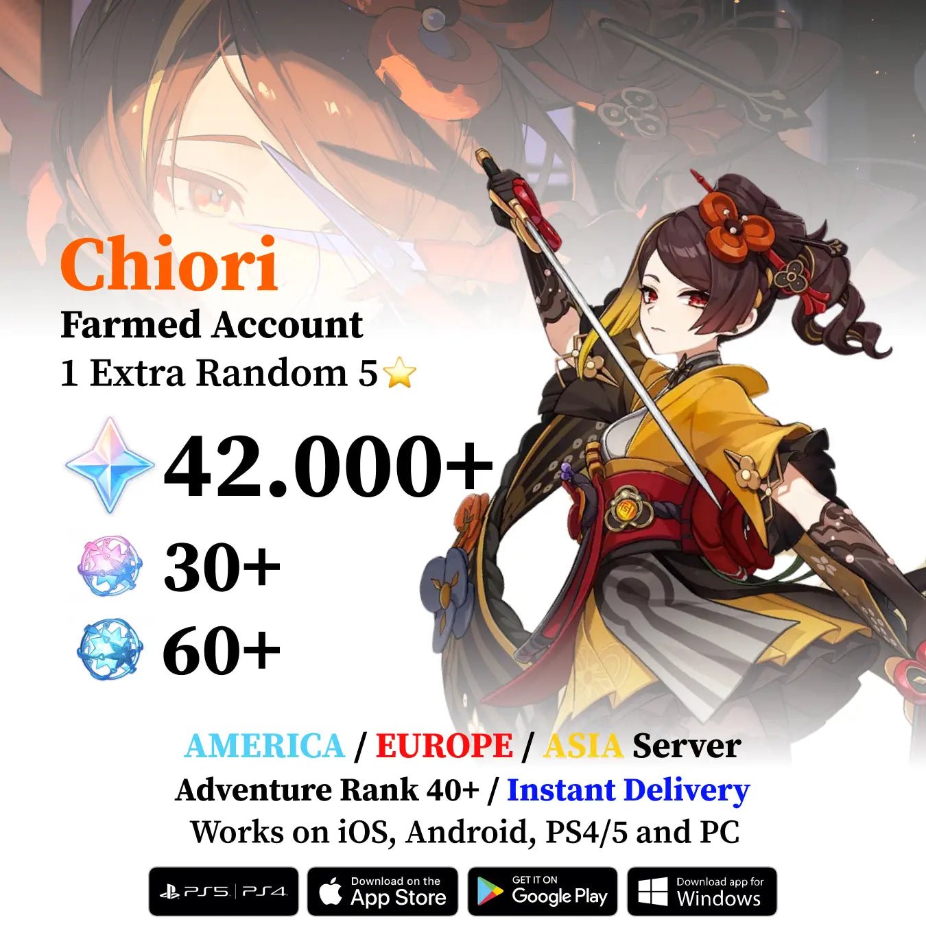 Chiori Reroll Account with Primogems - Genshin Accounts