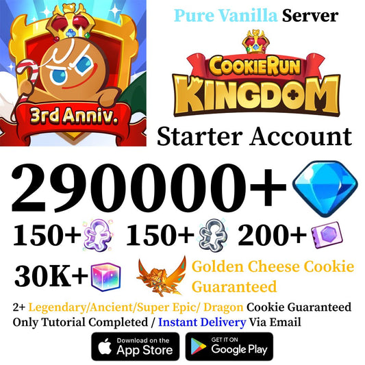 Cookie Run Kingdom Starter Reroll Account with 290,000+ Gems [Pure Vanilla] - Genshin Accounts