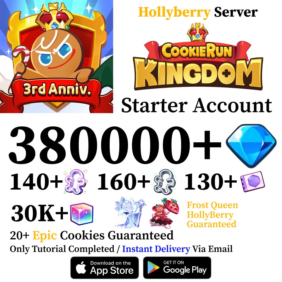 Cookie Run Kingdom Starter Reroll Account with 380,000+ Gems [Hollyberry] - Genshin Accounts