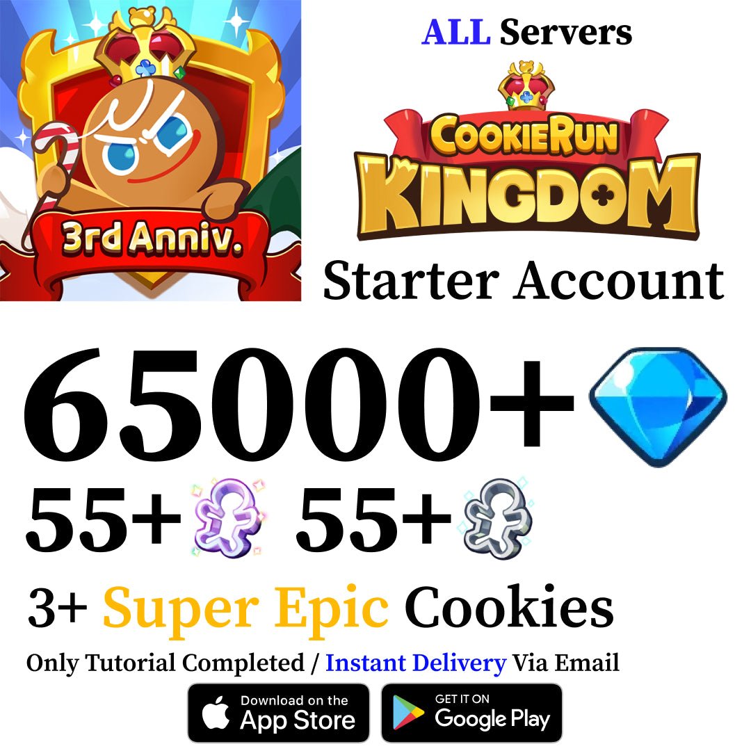 Cookie Run Kingdom Starter Reroll Account with 65,000+ Gems [All Servers] - Genshin Accounts